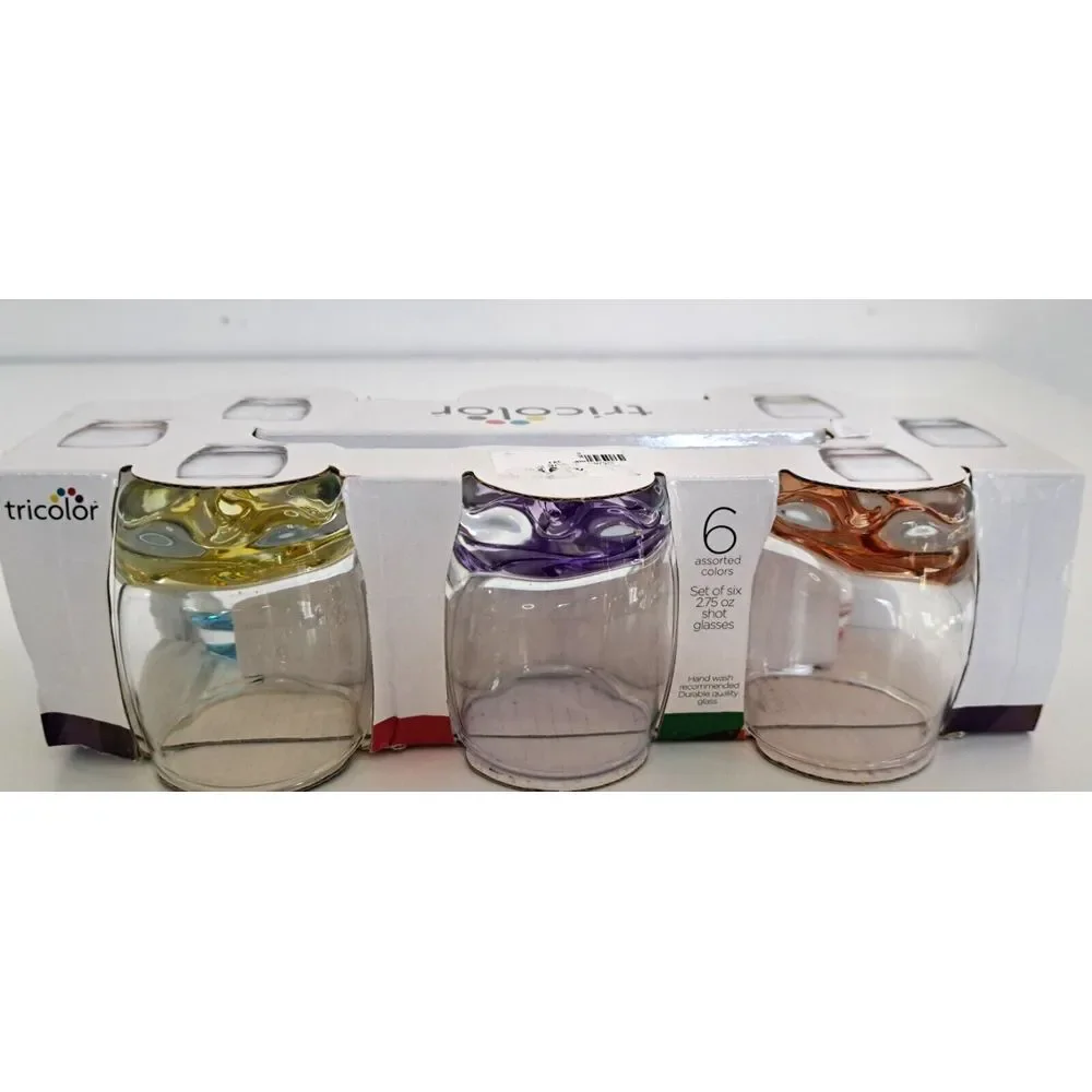 Shot Glasses Colorful Tricolor Set of 6 2.75 oz Home Essentials Barware Assorted